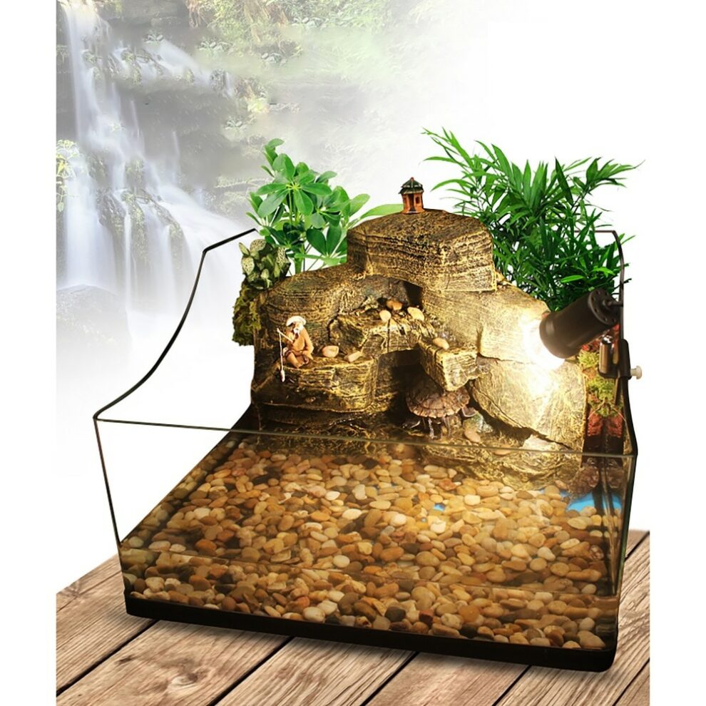 Aquatic Turtle Tank Kit Aquarium Vivarium With Waterfall Background