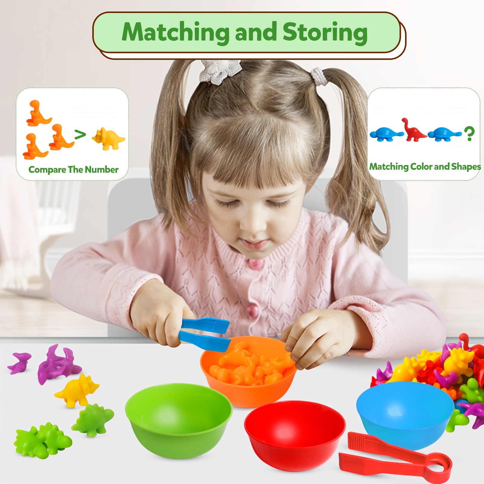 Dinosaur Counting Color Sorting Stem Toy Montessori Math Learning Activity - 6
