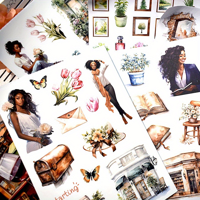 Vintage Travel Character Stickers 20 Sheets Retro Artistic Journal Decor - 4