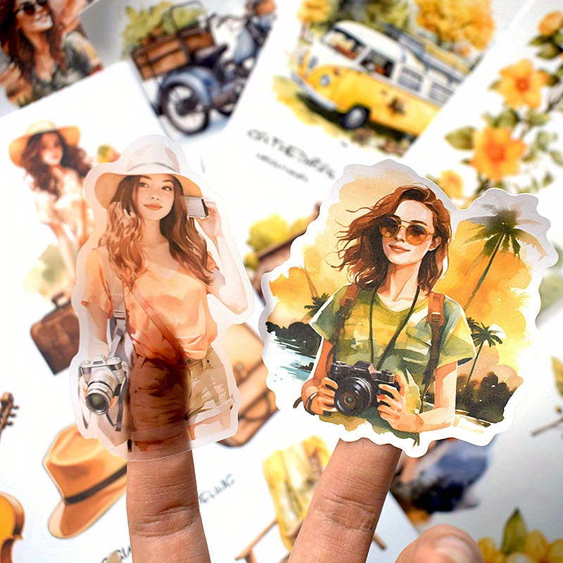 Vintage Travel Character Stickers 20 Sheets Retro Artistic Journal Decor - 9