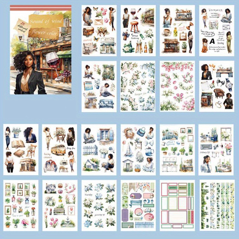 Vintage Travel Character Stickers 20 Sheets Retro Artistic Journal Decor - 14