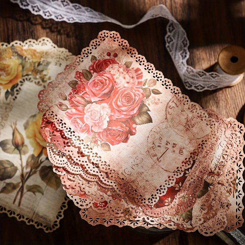 Vintage Rose Lace Edge Scrapbook Paper Diy Craft Journal Decor - 7
