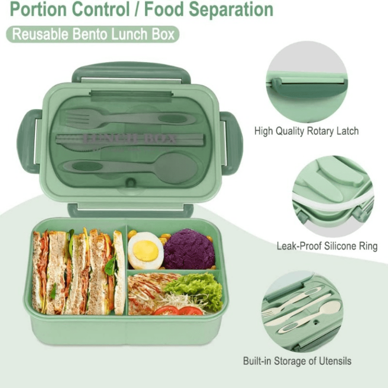Leakproof 1000 Ml Divided Lunch Box With Tableware Microwave Safe ...