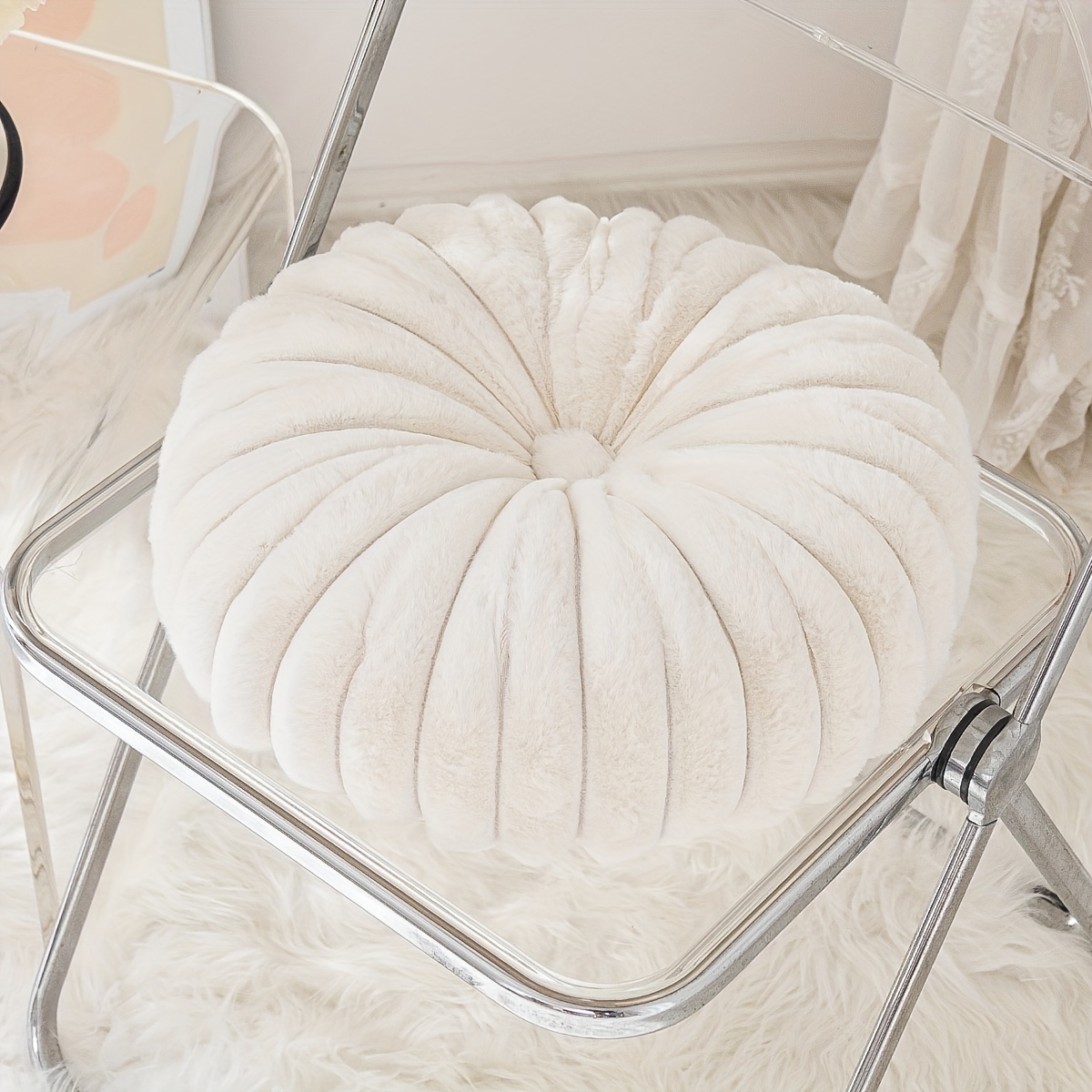 Round Plush Pumpkin Cushion 3d Solid Color Throw Pillow For Home Decor - 6