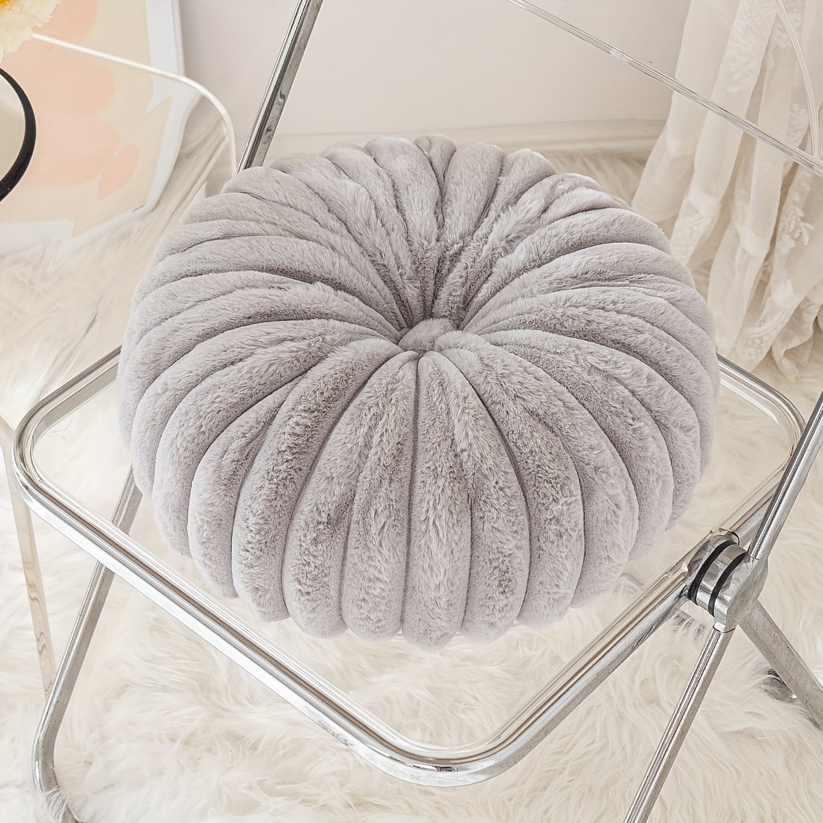 Round Plush Pumpkin Cushion 3d Solid Color Throw Pillow For Home Decor - 7