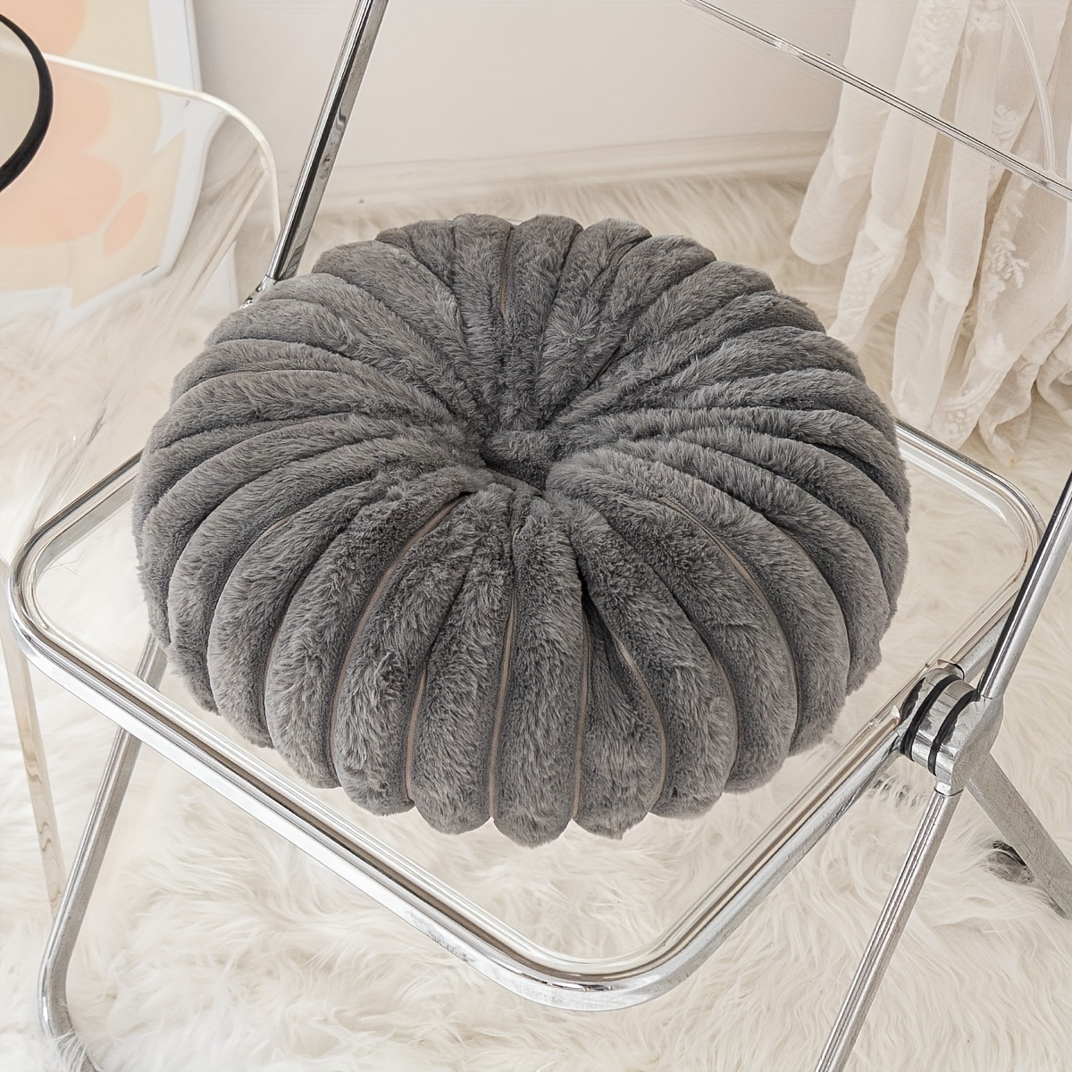 Round Plush Pumpkin Cushion 3d Solid Color Throw Pillow For Home Decor - 8