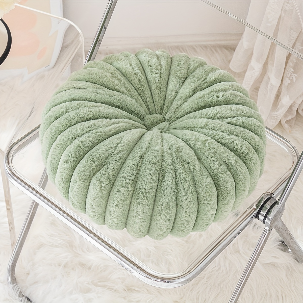 Round Plush Pumpkin Cushion 3d Solid Color Throw Pillow For Home Decor - 9