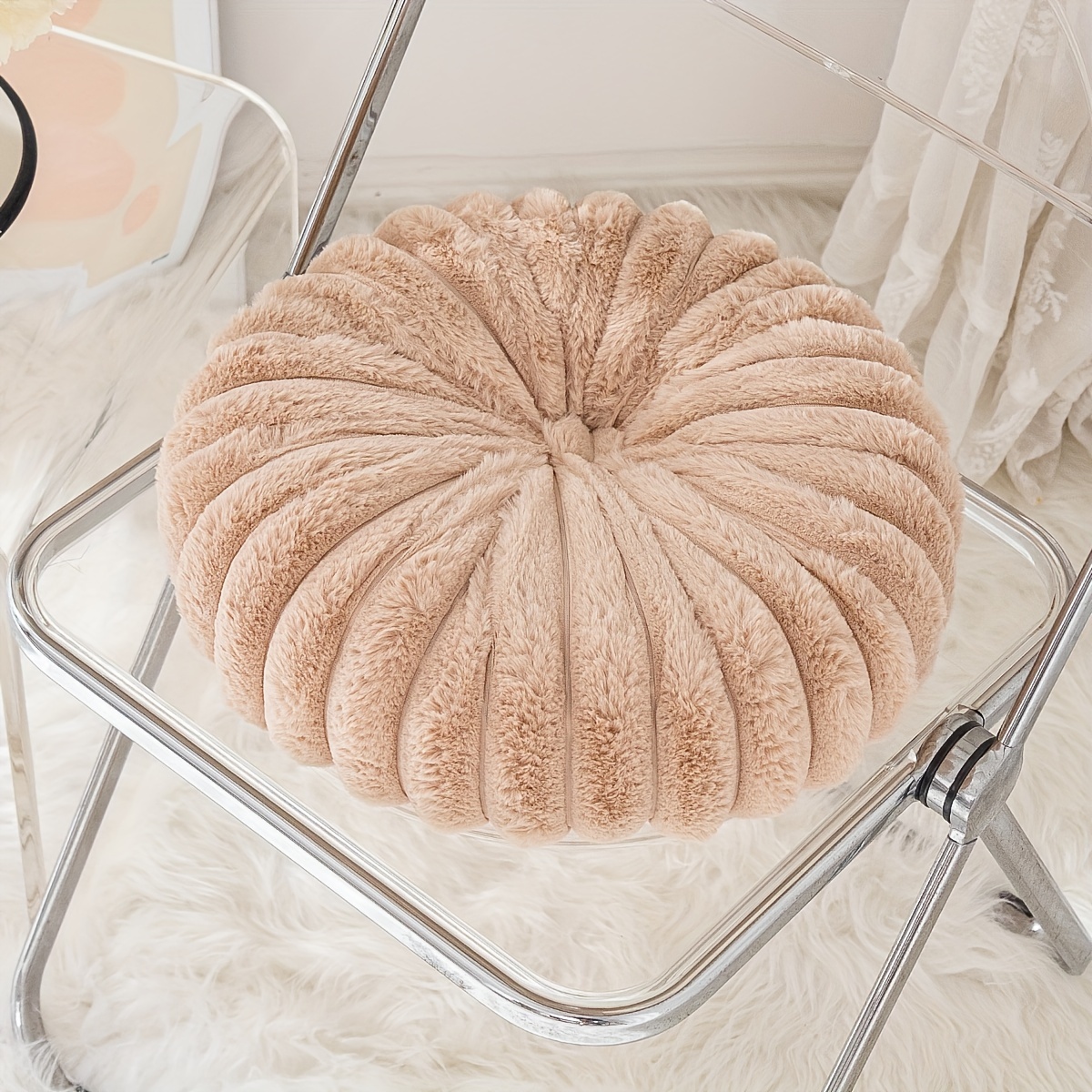 Round Plush Pumpkin Cushion 3d Solid Color Throw Pillow For Home Decor - 10