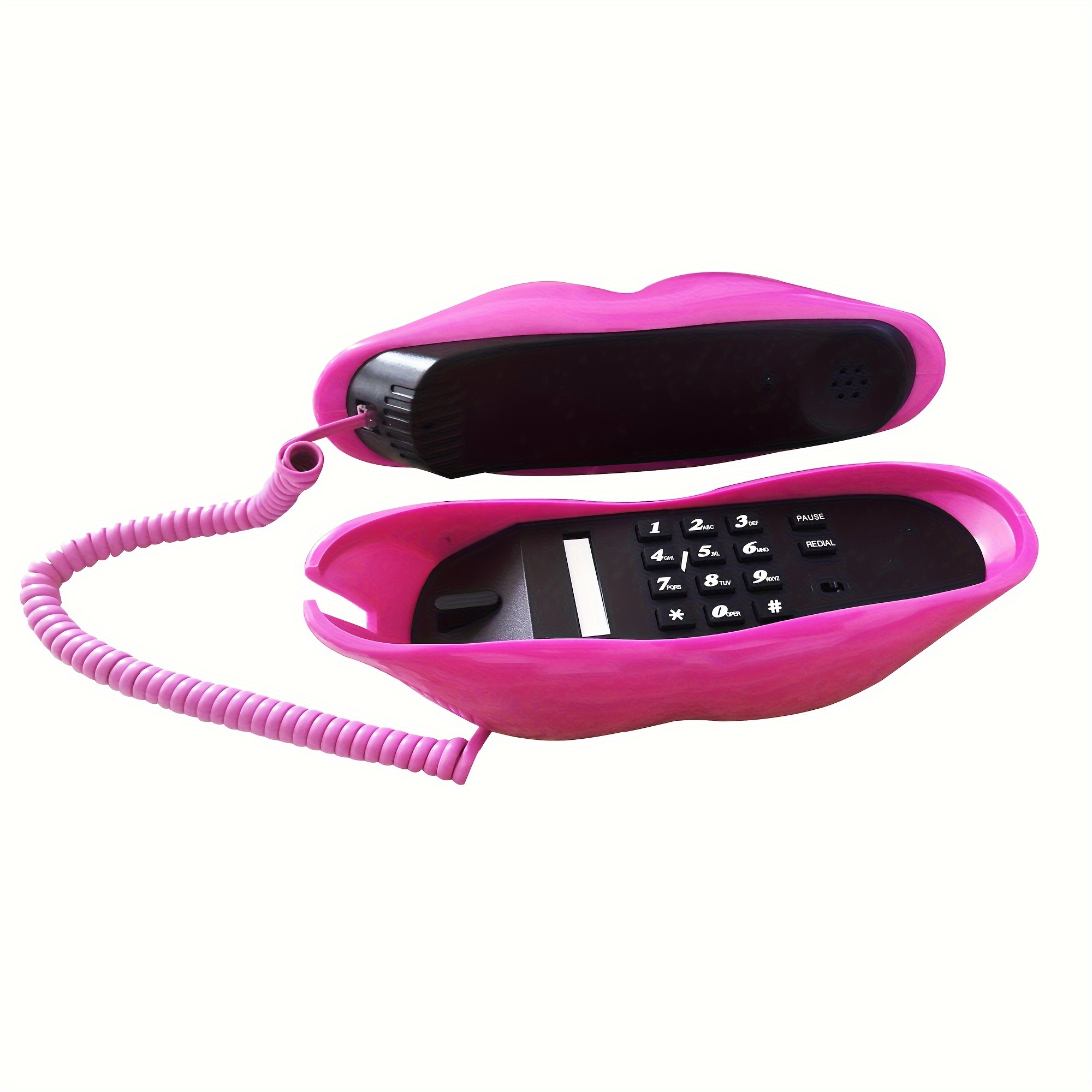 Vintage Pink Lip Corded Landline Phone Retro Decor For Homeoffice - 4