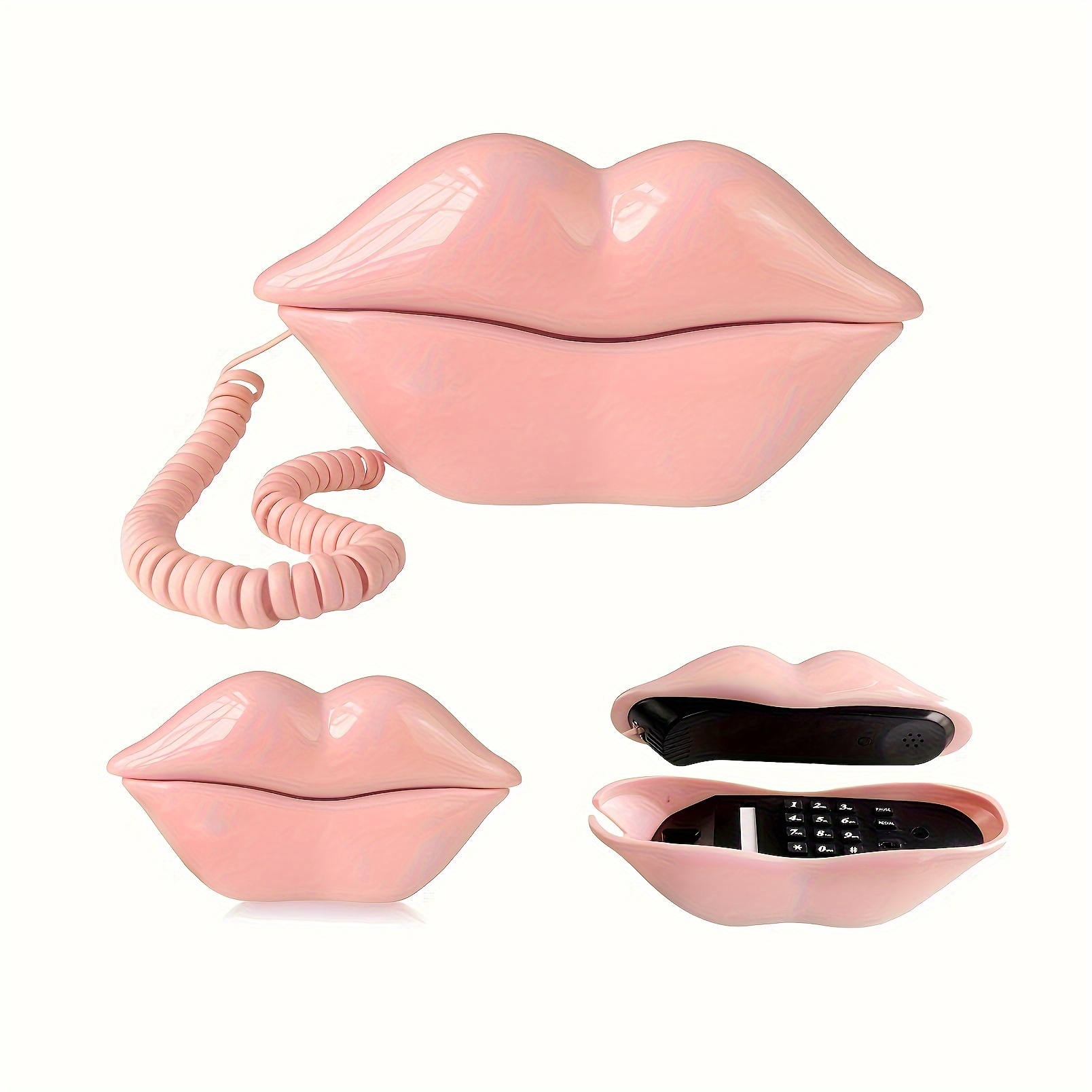 Vintage Pink Lip Corded Landline Phone Retro Decor For Homeoffice - 9