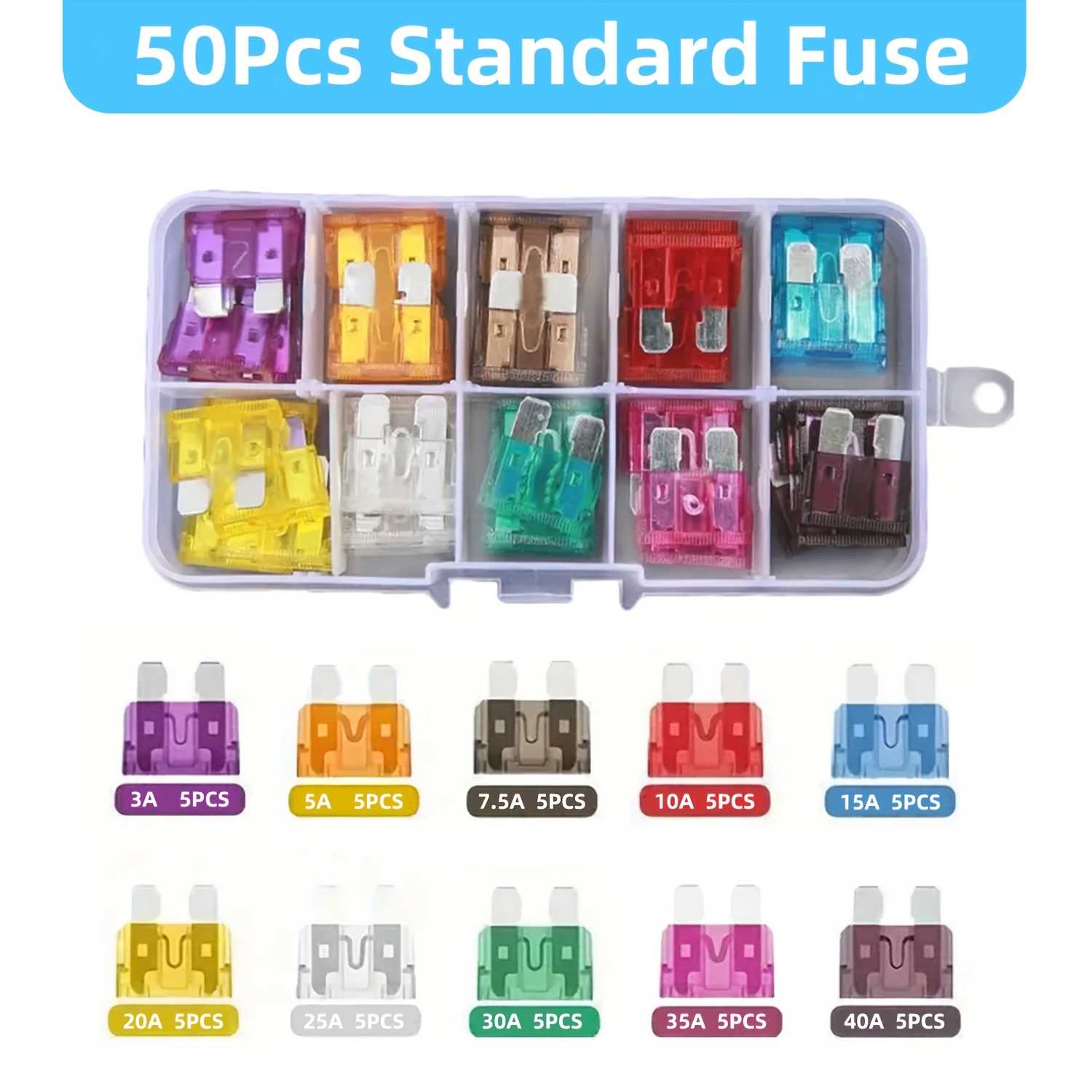 50100pcs Automotive Car Bladetype Fuses Assortment Kit Multiple Amperages - 9