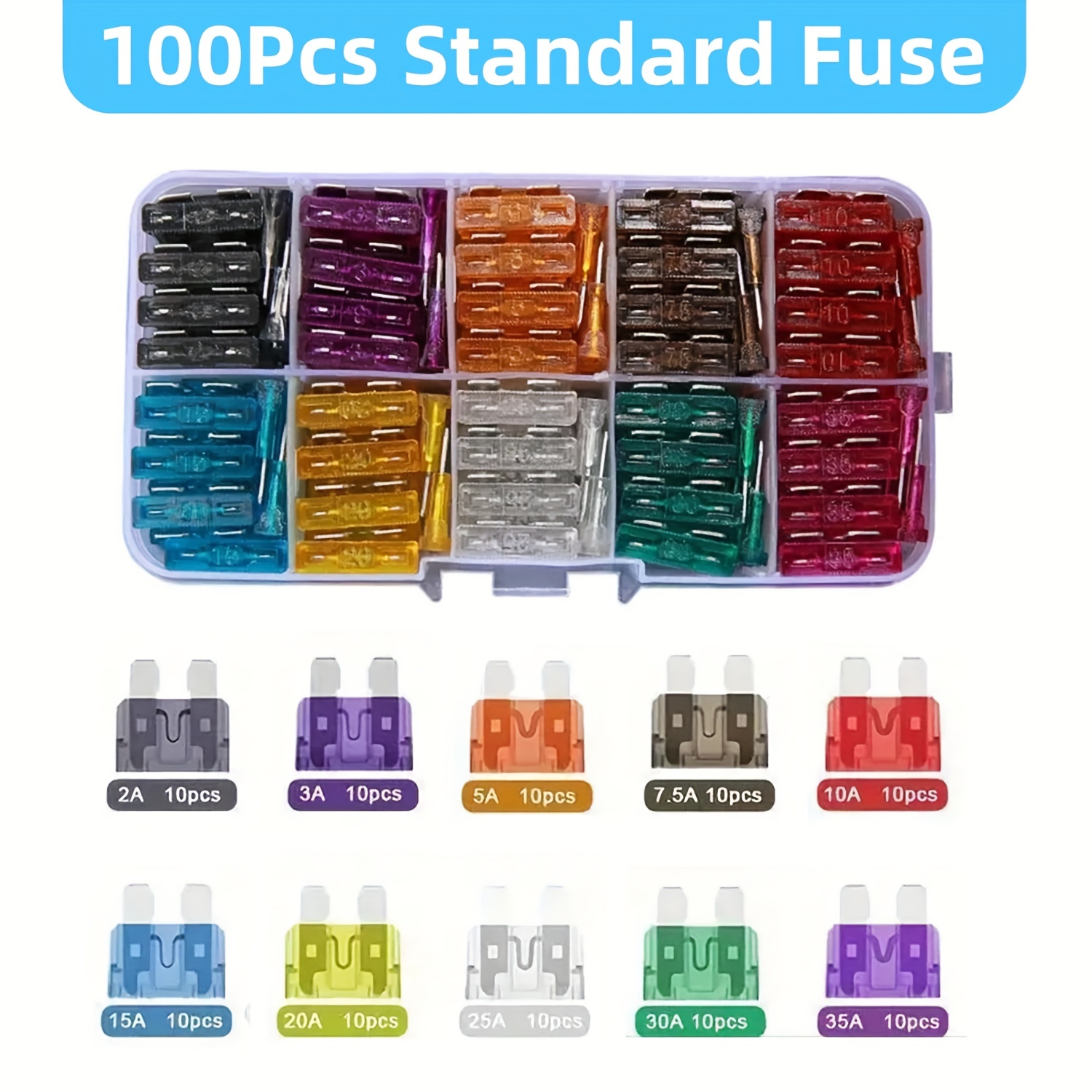 50100pcs Automotive Car Bladetype Fuses Assortment Kit Multiple Amperages - 10