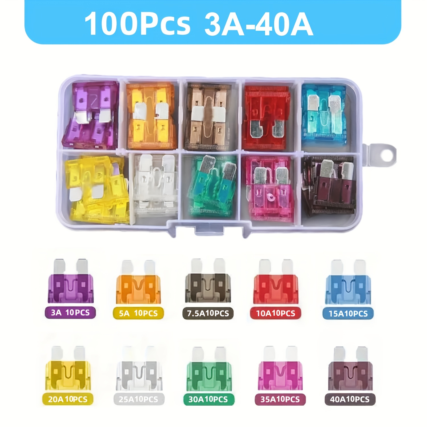 50100pcs Automotive Car Bladetype Fuses Assortment Kit Multiple Amperages - 11
