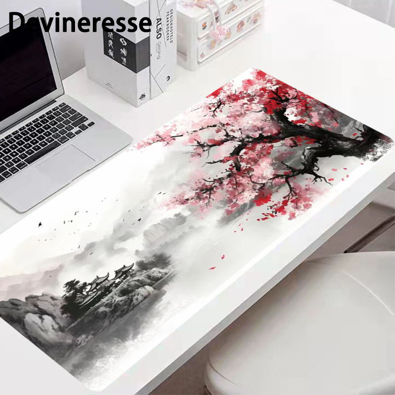 Pink JDM R35 Snow Mountain Cherry Blossom Gaming Mouse Pad - 30x60cm Non-Slip Desk Mat