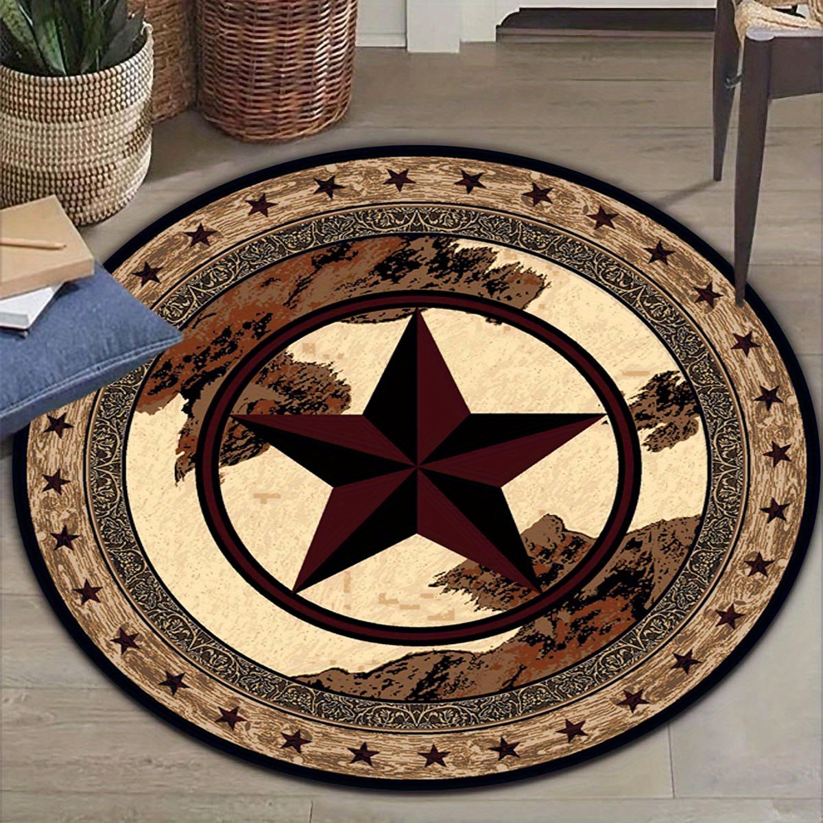 Velvet Plush Pentagram Cowboy Rug Antislip Home Hotel Decor - 11