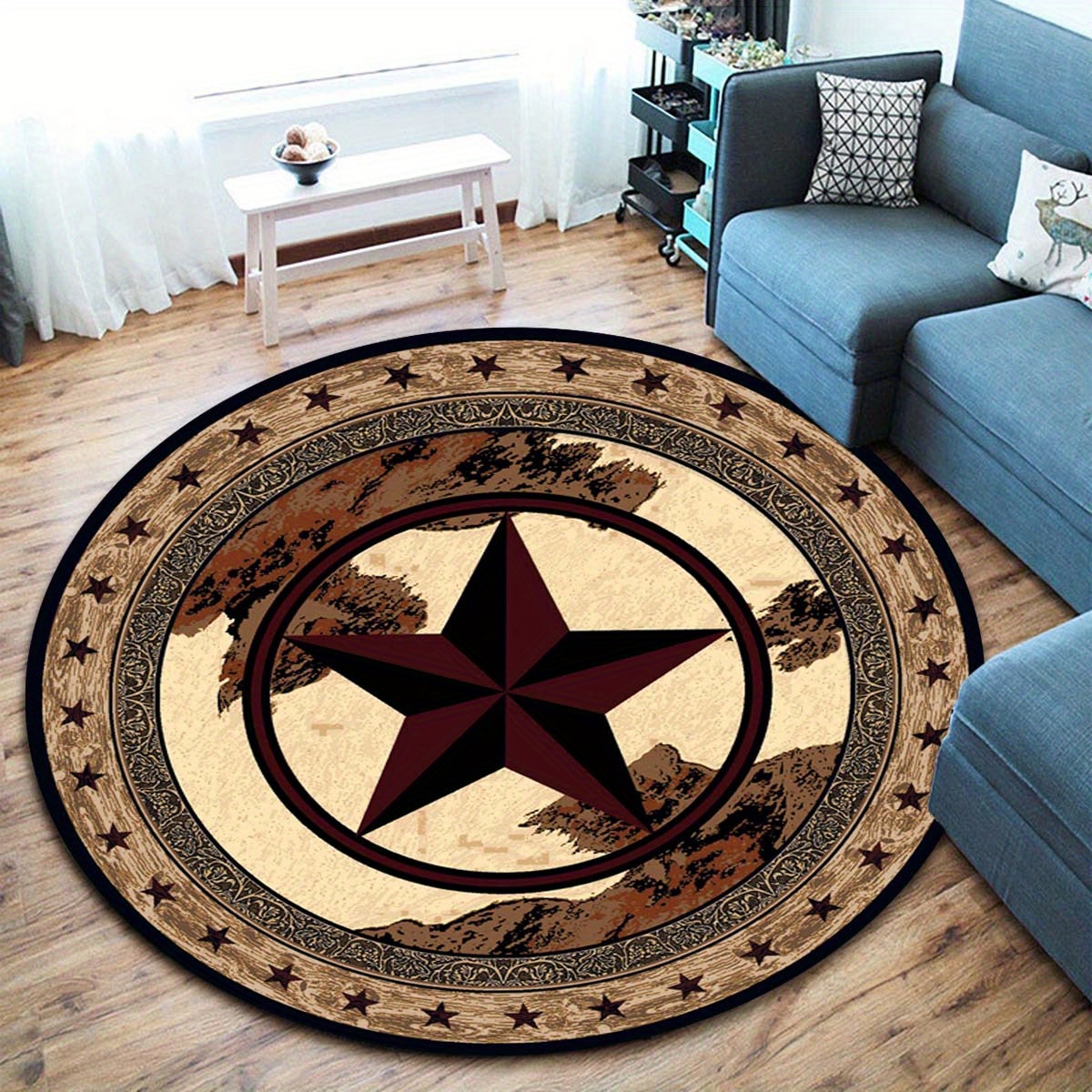 Velvet Plush Pentagram Cowboy Rug Antislip Home Hotel Decor - 12