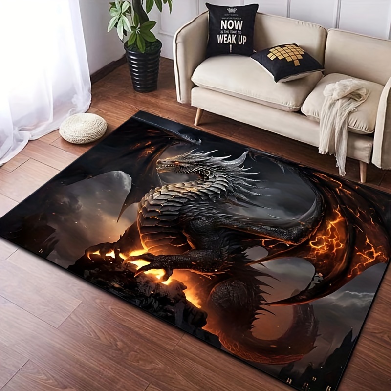 3d Flying Dragon Crystal Velvet Rug Vintage Art Home Decor - 2
